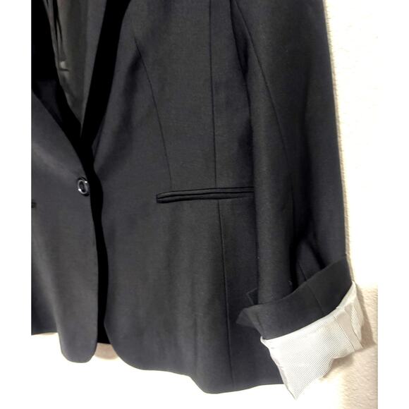 Talbots Black Wool Blazer Sz 10 Single Button Jacket Striped cuff sleeves Chic - Picture 2 of 8